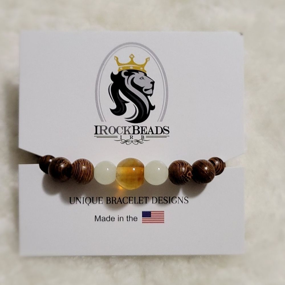 UNISEX WOOD BEADED BRACELETS STRETCH JEWELRY- AGATE 7 3/4"